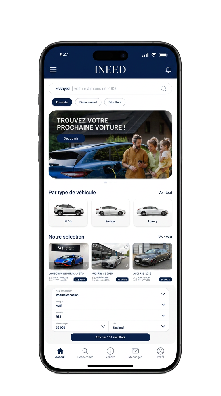 Aperçu de l'application INEED sur iPhone